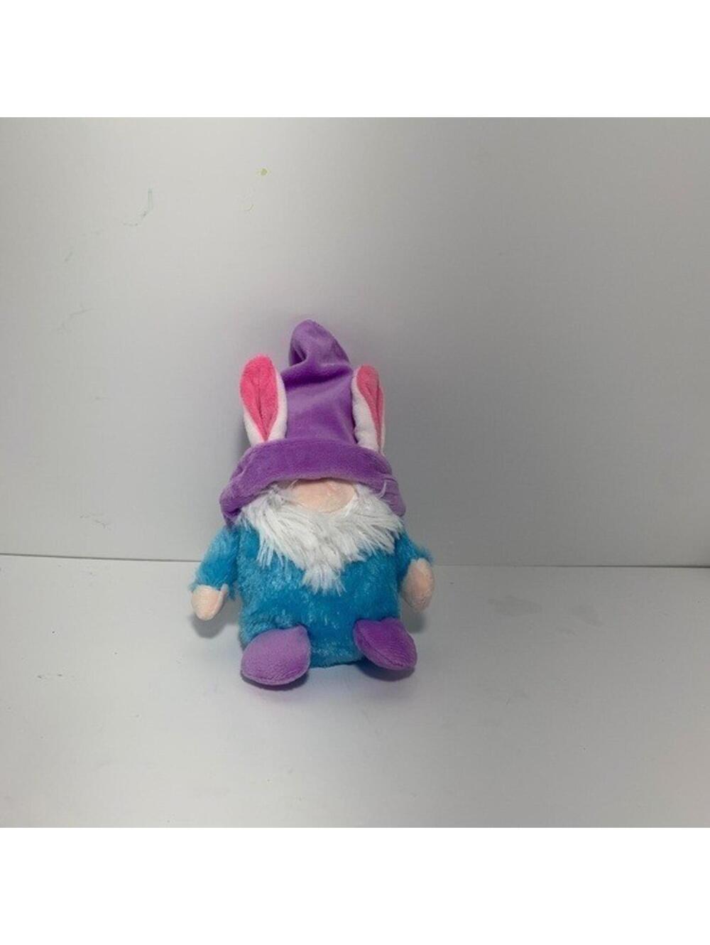 Easter Bunny Gnome Plush 7" Blue Body Purple Hat with Ears Stuffed Doll